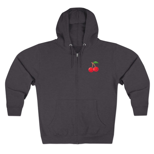 Grey/Charcoal Zipup Hoodie, Cherry Chest