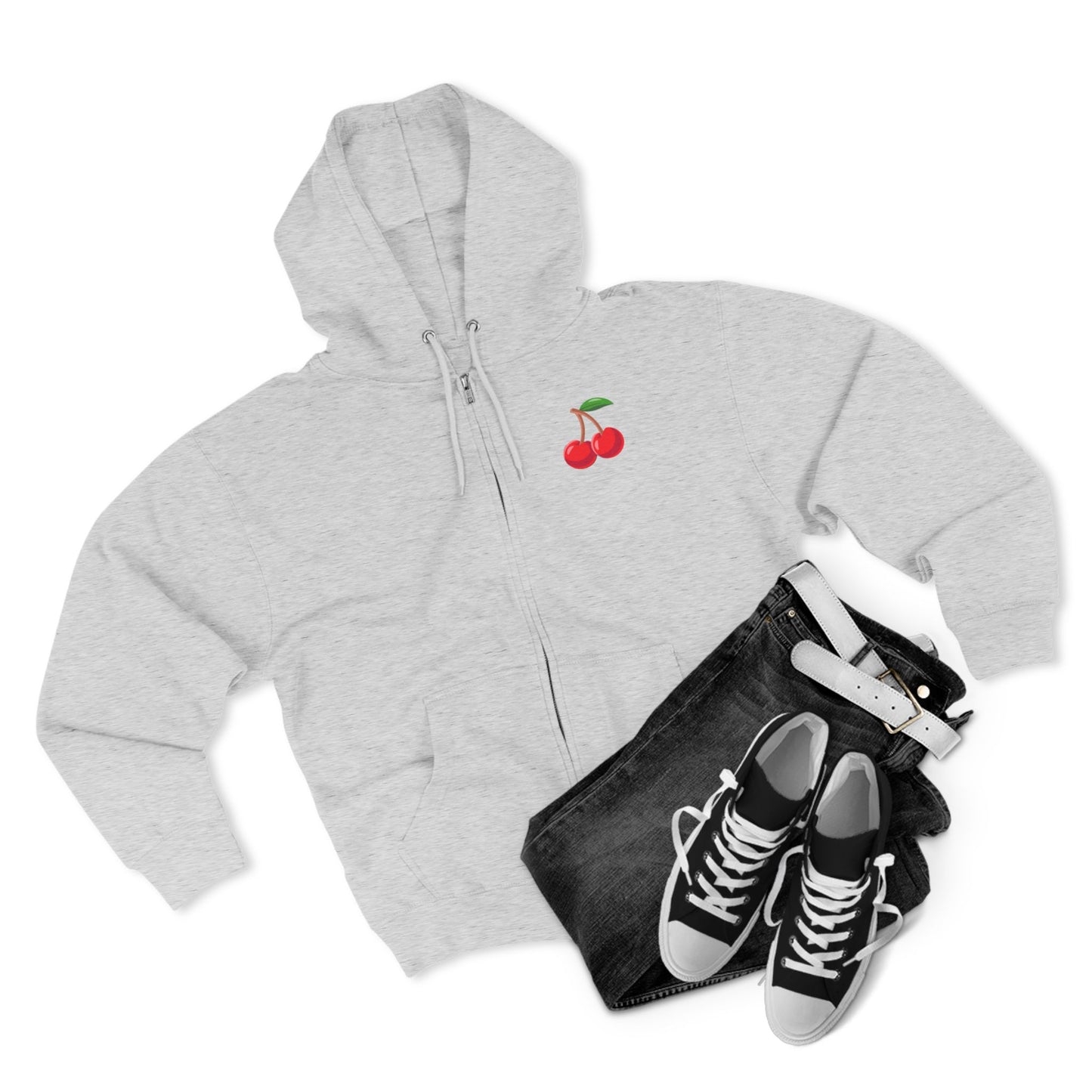 Grey/Charcoal Zipup Hoodie, Cherry Chest